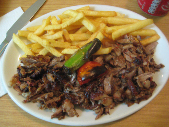 doner meat and chips. Lamb doner and chips.